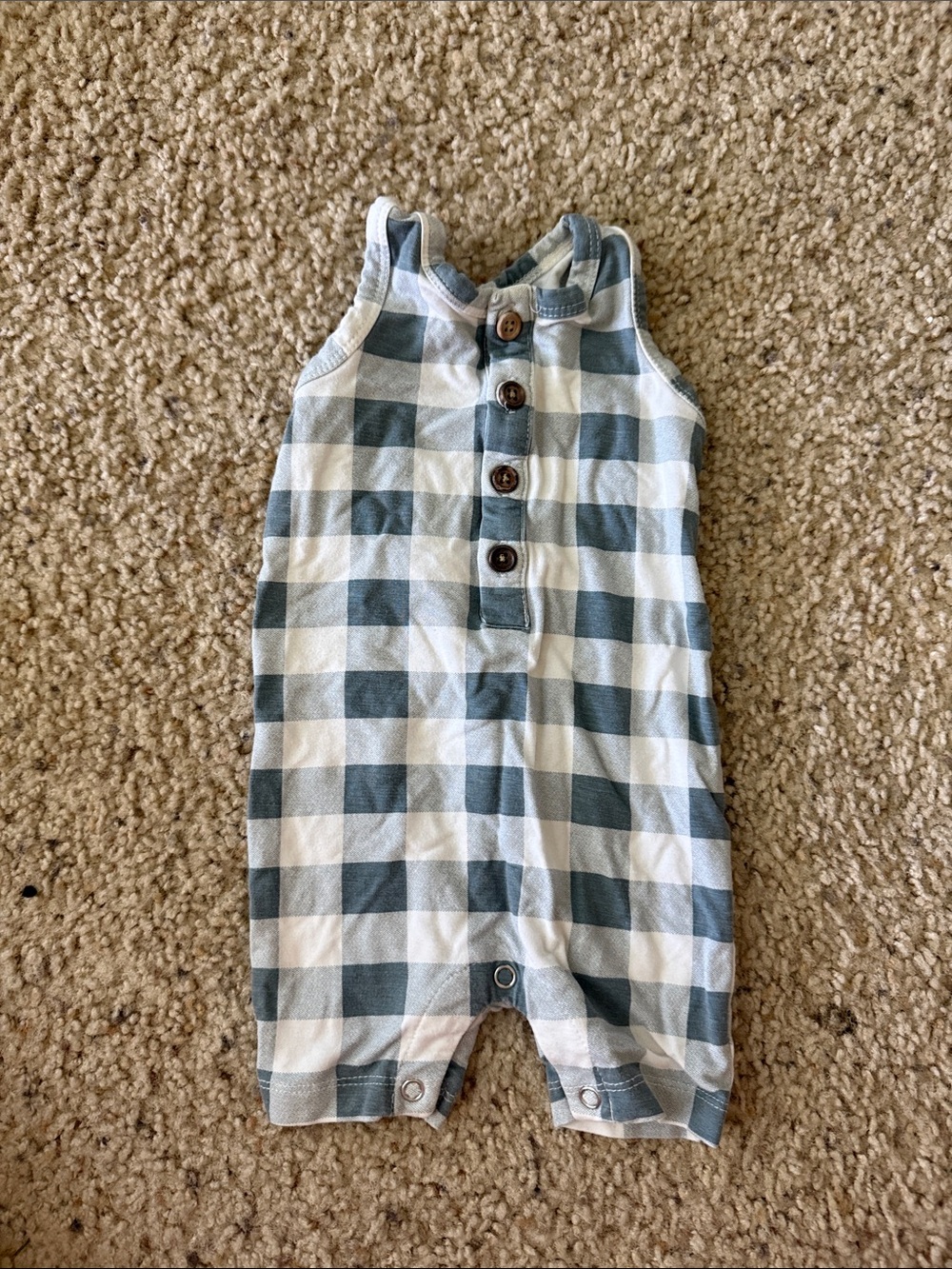 kate quinn Blue and White Gingham Button Romper